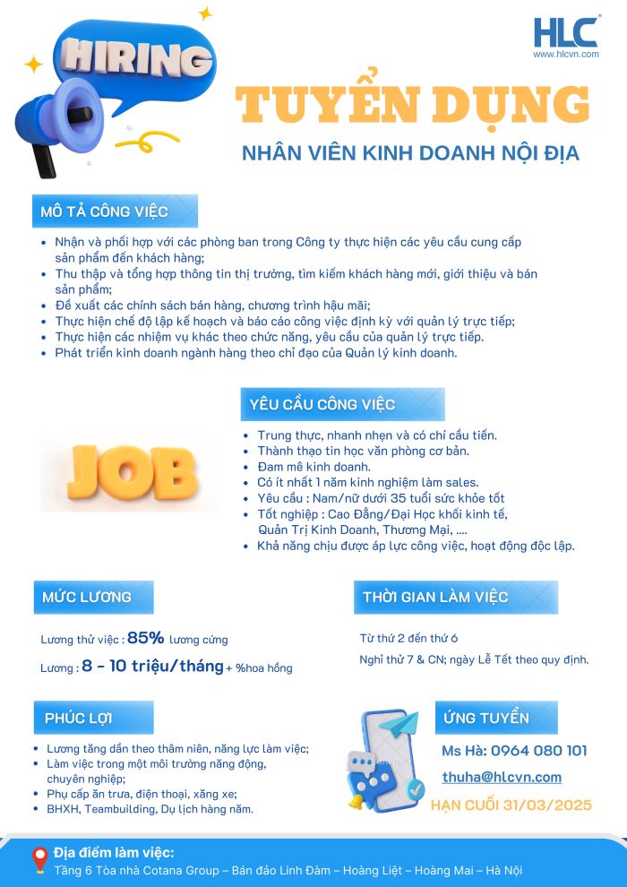 Tuyển dụng Nhân viên kinh doanh nội địa